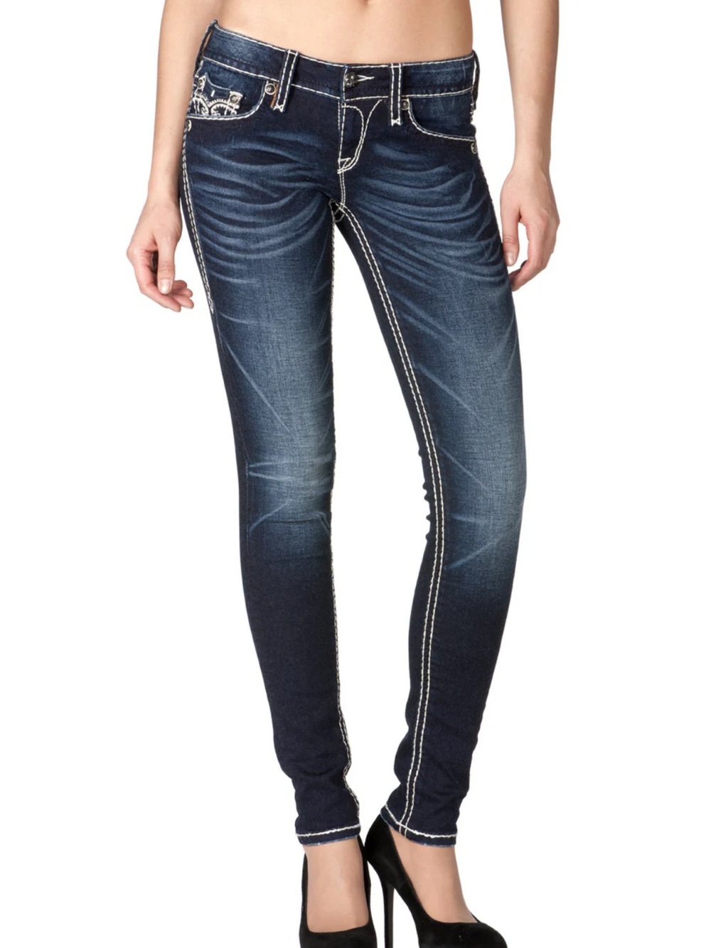 Rock Revival Sharon Women's Dark Wash Skinny Jeans with Contrast Stitching